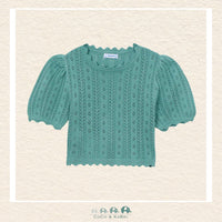 Front view of Mayoral girls mint short-sleeve shirt in a premium Lyocell-cotton blend for sizes 2-10 | Canada