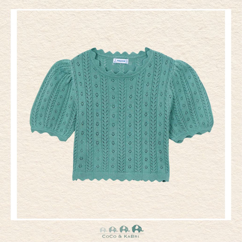 Front view of Mayoral girls mint short-sleeve shirt in a premium Lyocell-cotton blend for sizes 2-10 | Canada
