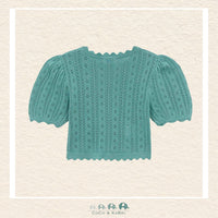 Back view of Mayoral girls soft knit mint top showing the high-quality construction and relaxed boutique fit | Canada