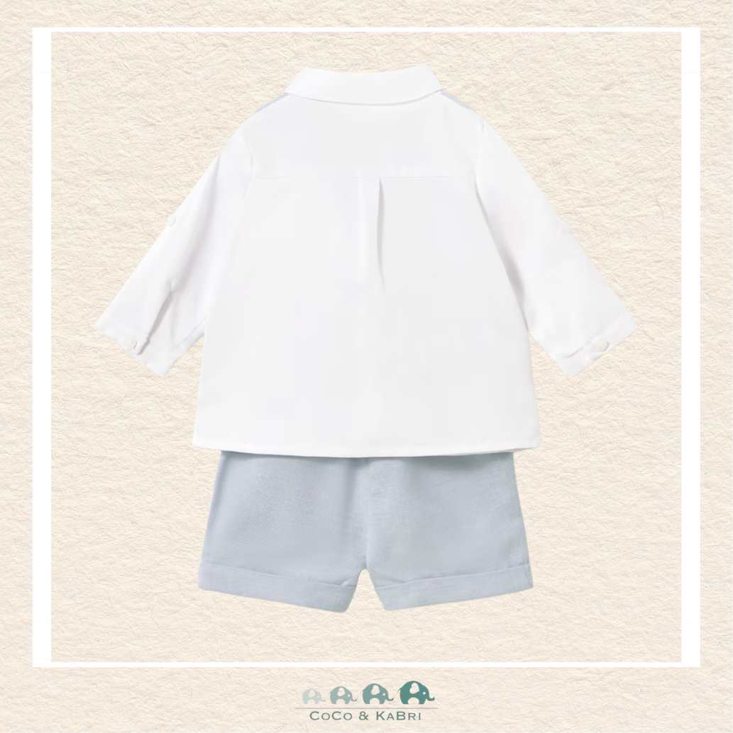 Back view of Mayoral newborn boy dress set showing the high-quality tailoring and durable cotton-blend construction | Canada