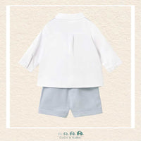 Back view of Mayoral newborn boy dress set showing the high-quality tailoring and durable cotton-blend construction | Canada