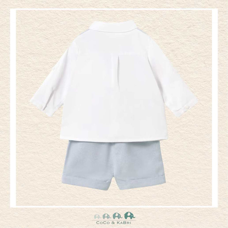 Back view of Mayoral newborn boy dress set showing the high-quality tailoring and durable cotton-blend construction | Canada
