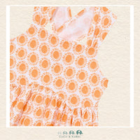 Close-up of Mayoral orange patterned fabric showing the vibrant citrus print and premium cotton texture | Canada