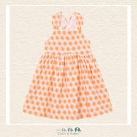 Front view of Mayoral girls 100% cotton orange patterned dress in sizes 2-10 | Canada