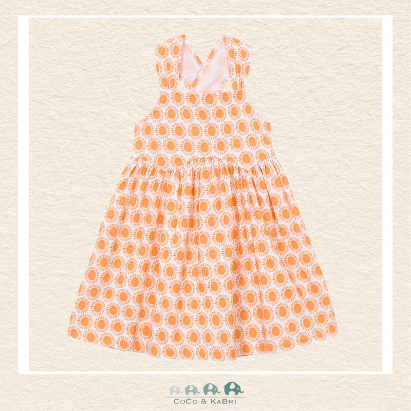 Front view of Mayoral girls 100% cotton orange patterned dress in sizes 2-10 | Canada