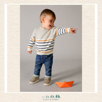 Mayoral Boy's Soft Jogger Denim Pants on toddler showing the relaxed hybrid fit and flexible elastic cuffs | Canada
