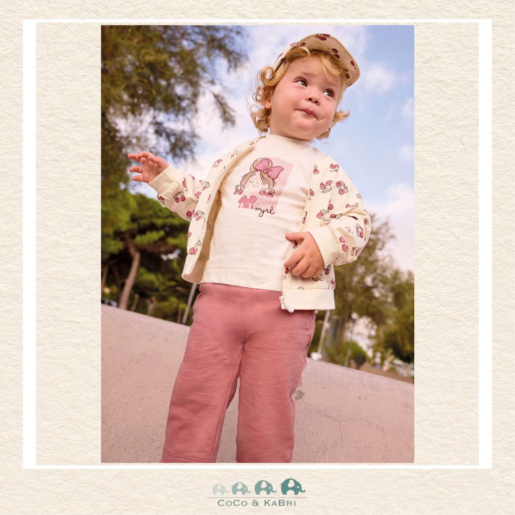Mayoral Three-Piece Wardrobe Set on toddler showing the coordinated zip-up sweatshirt, graphic tee, and matching trousers | Canada