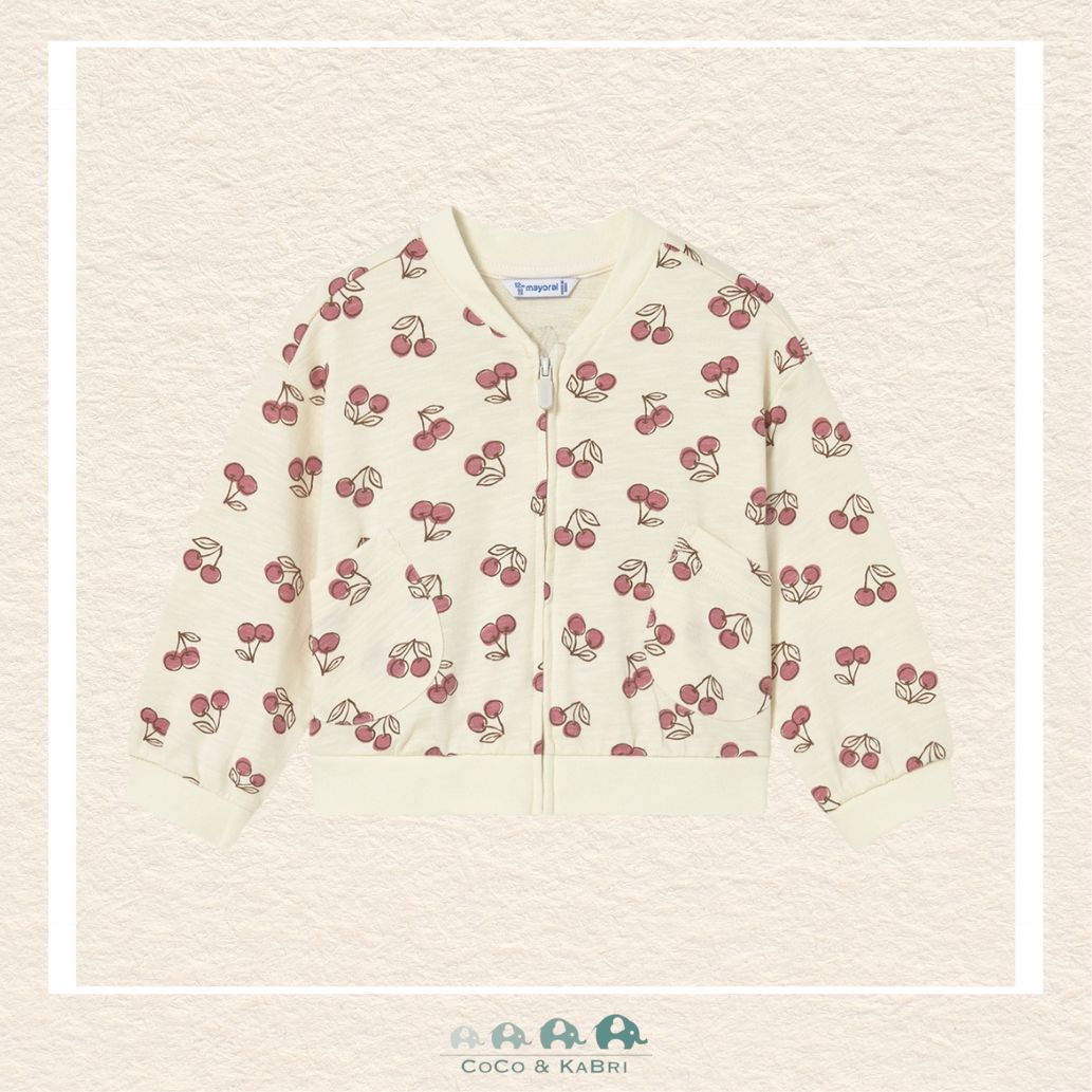 Front view of Mayoral Girls cherry zip up Sweatshirt 
