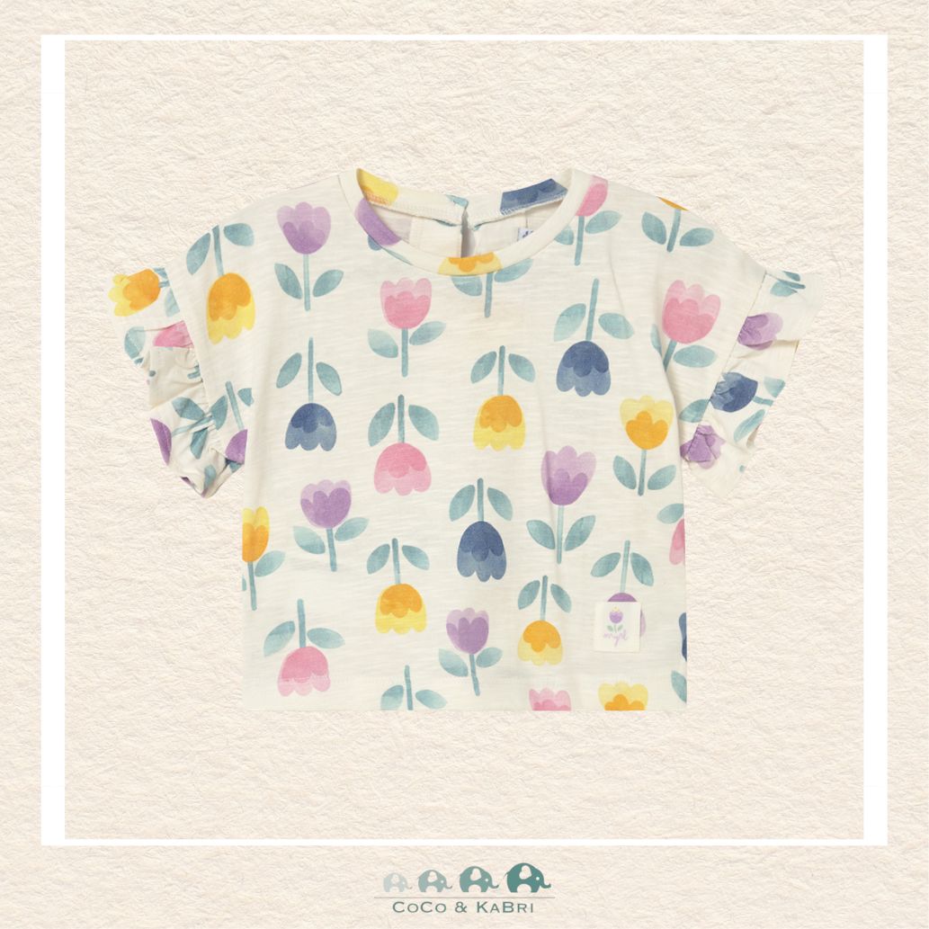 Front view of Mayoral girls tulip t-shirt featuring a colorful floral design in soft-touch cotton for sizes 6M-4 | Canada