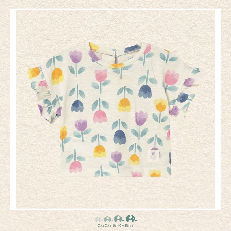 Front view of Mayoral girls tulip t-shirt featuring a colorful floral design in soft-touch cotton for sizes 6M-4 | Canada