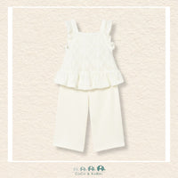 Front view of Mayoral boys 2-piece set featuring a neutral-toned top and long trousers for sizes 6M-4 | Canada