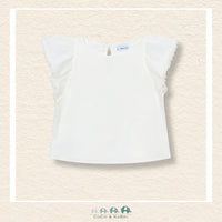 Front view of Mayoral girls crisp white gauze blouse featuring a soft interior lining for sizes 2-10 | Canada