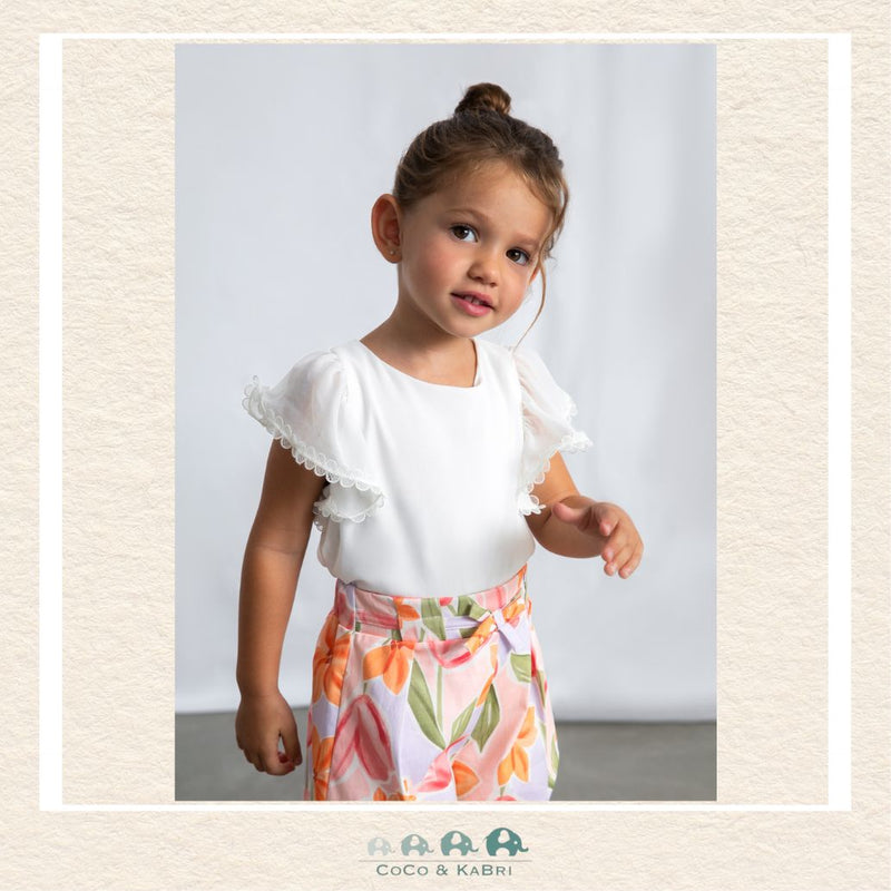 Mayoral Girls White Gauze Blouse on model showing the elegant, airy silhouette and textured finish | Canada
