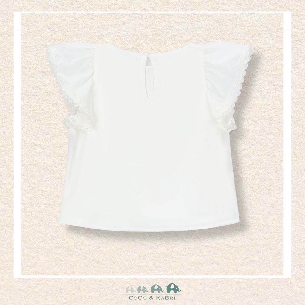 Back view of Mayoral girls white gauze blouse showing the high-quality drape and refined boutique fit | Canada