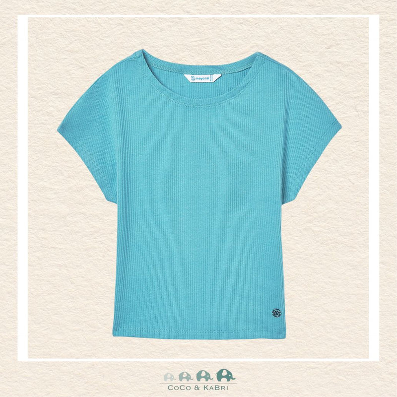 Front view of Mayoral girls jade green shirt in a soft, breathable cotton-stretch blend | Canada