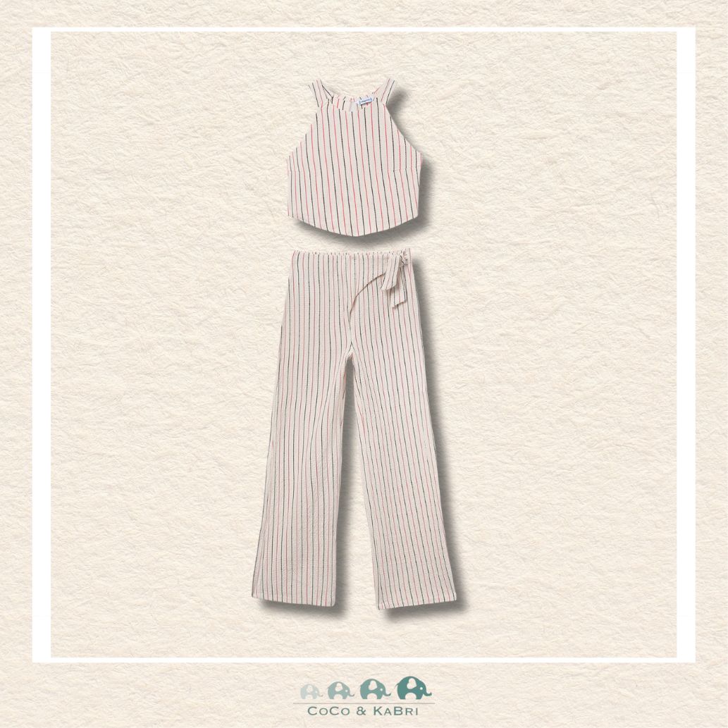 Front view of Mayoral girls coral two-piece coordinated set in soft cotton-rich fabric | Canada