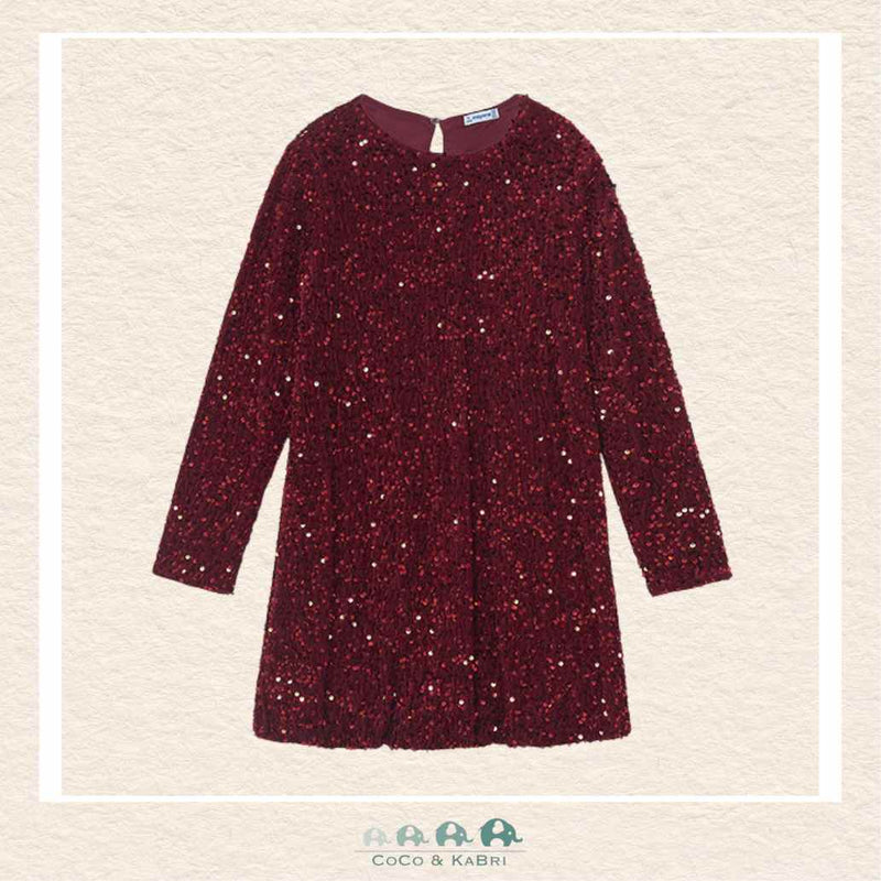 Mayoral : Youth Girls Velvet Sequin Dress - Maroon, CoCo & KaBri Children's Boutique, Brooks Alberta Canada