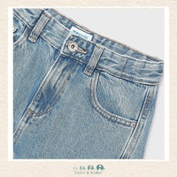 Close-up of Mayoral wide leg denim fabric showing the high-quality 100% cotton weave | Canada