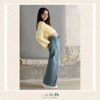 On-model view of Mayoral Youth Girls Wide Leg Denim jeans in authentic 100% premium cotton | Canada