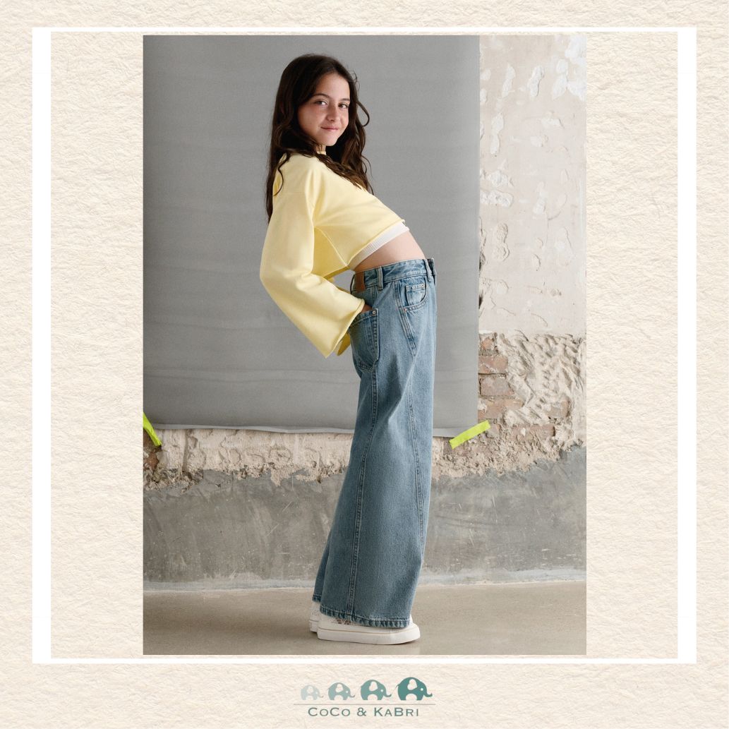 Mayoral Youth Girls yellow pullover and tank top set on model showing the vibrant 2-in-1 layered look | Canada
