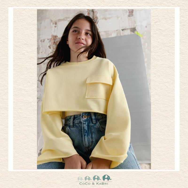 Mayoral Youth Girls yellow pullover and tank top set on model showing the vibrant 2-in-1 layered look | Canada