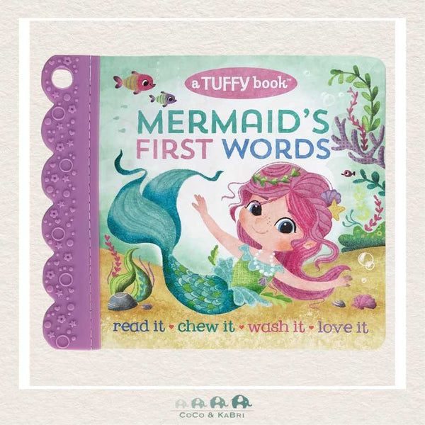 Mermaid's First Words Tuffy Book cover featuring a friendly mermaid and a built-in corner teether for infants