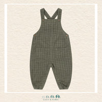 Front view of the Minymo Baby Boys Corduroy Overalls in a rich forest green featuring adjustable shoulder straps, classic metal hardware, and a soft 100% cotton woven texture
