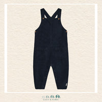 Front view of the Minymo Baby Boys Corduroy Overalls in Dark Sapphire navy featuring fine-wale cotton ribs, adjustable shoulder straps, and classic front bib styling