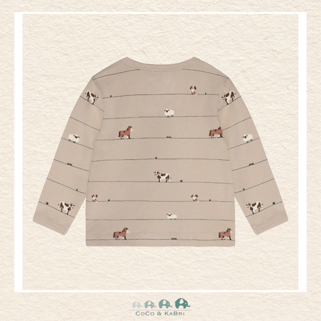 Back view of the Minymo Baby Boy Farm Animal T-Shirt showing the clean, reinforced neckline and the versatile, solid Feather Gray colorway