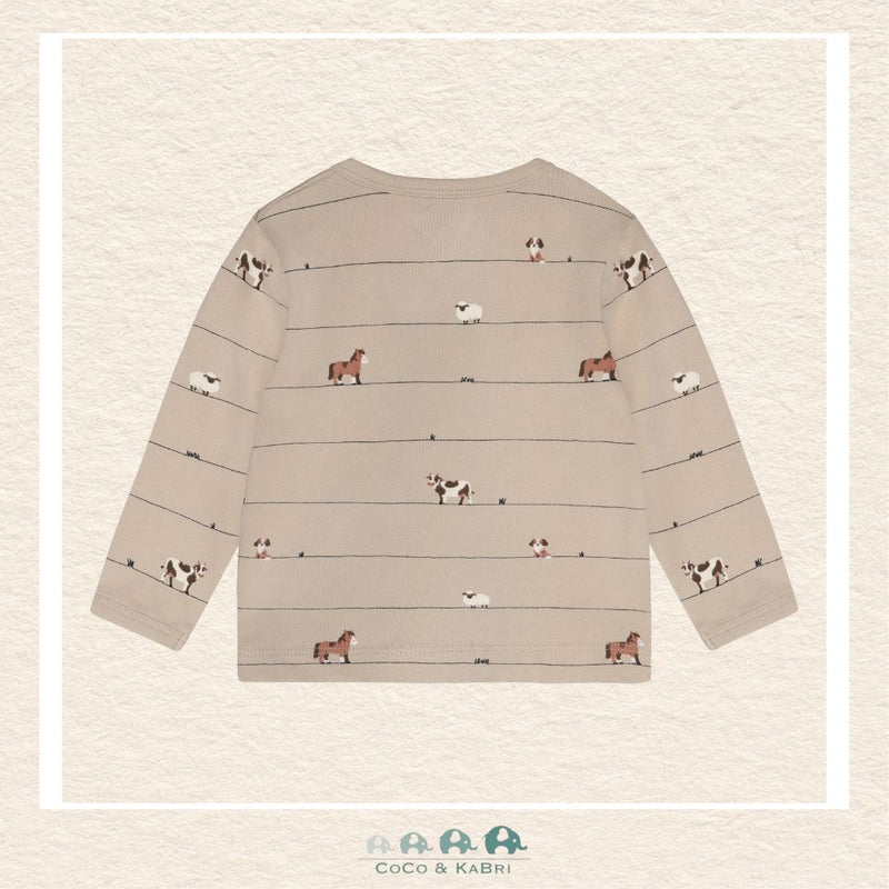 Back view of the Minymo Baby Boy Farm Animal T-Shirt showing the clean, reinforced neckline and the versatile, solid Feather Gray colorway