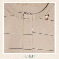 Close-up detail of the Minymo T-Shirt highlighting the playful farm animal illustrations and the soft, natural texture of the Feather Gray knit