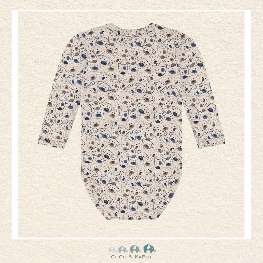 Back view of the puppy face diaper shirt demonstrating the clean, smooth finish of the premium cotton-rich knit fabric