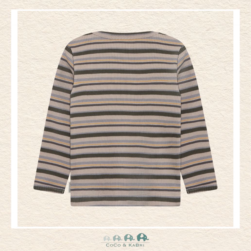 Back view of the Minymo Baby Boy Striped T-Shirt showing the continuous horizontal stripe design and the clean, comfortable neckline finish