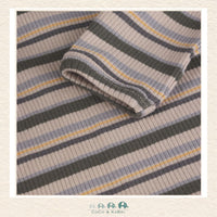 Close-up detail of the Minymo T-Shirt highlighting the earthy Beetle green stripes and the soft, breathable texture of the ribbed jersey