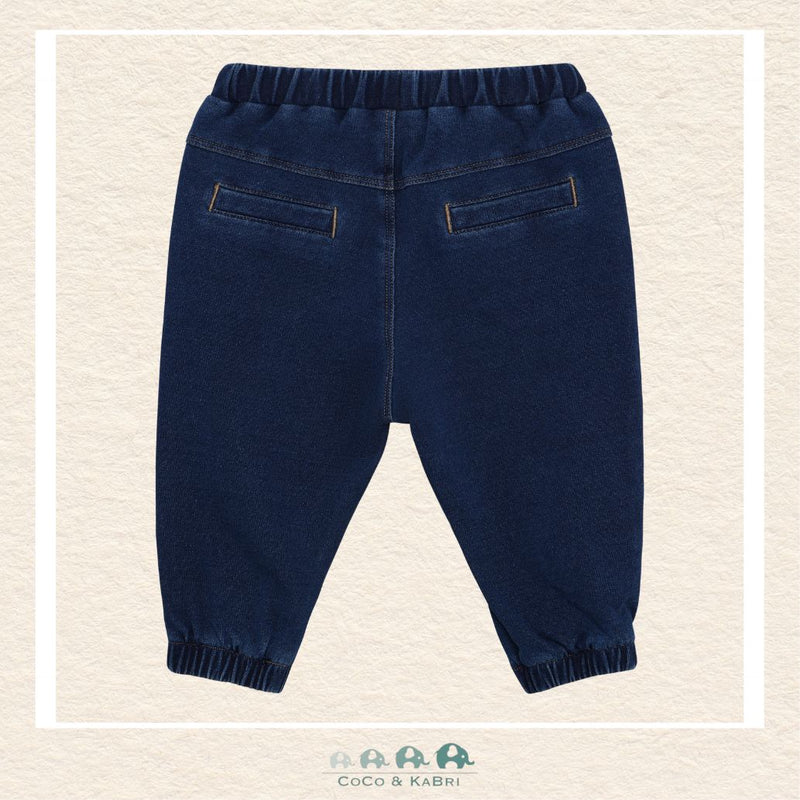Back view of the Minymo Baby Sweat Denim showing the smooth, comfortable silhouette and the durable knit construction designed for active infants and toddlers