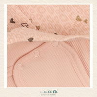Close-up detail of the Minymo Body Dress highlighting the delicate Ribbed Cameo Rose fabric and the premium snap fasteners at the shoulder for easy dressing