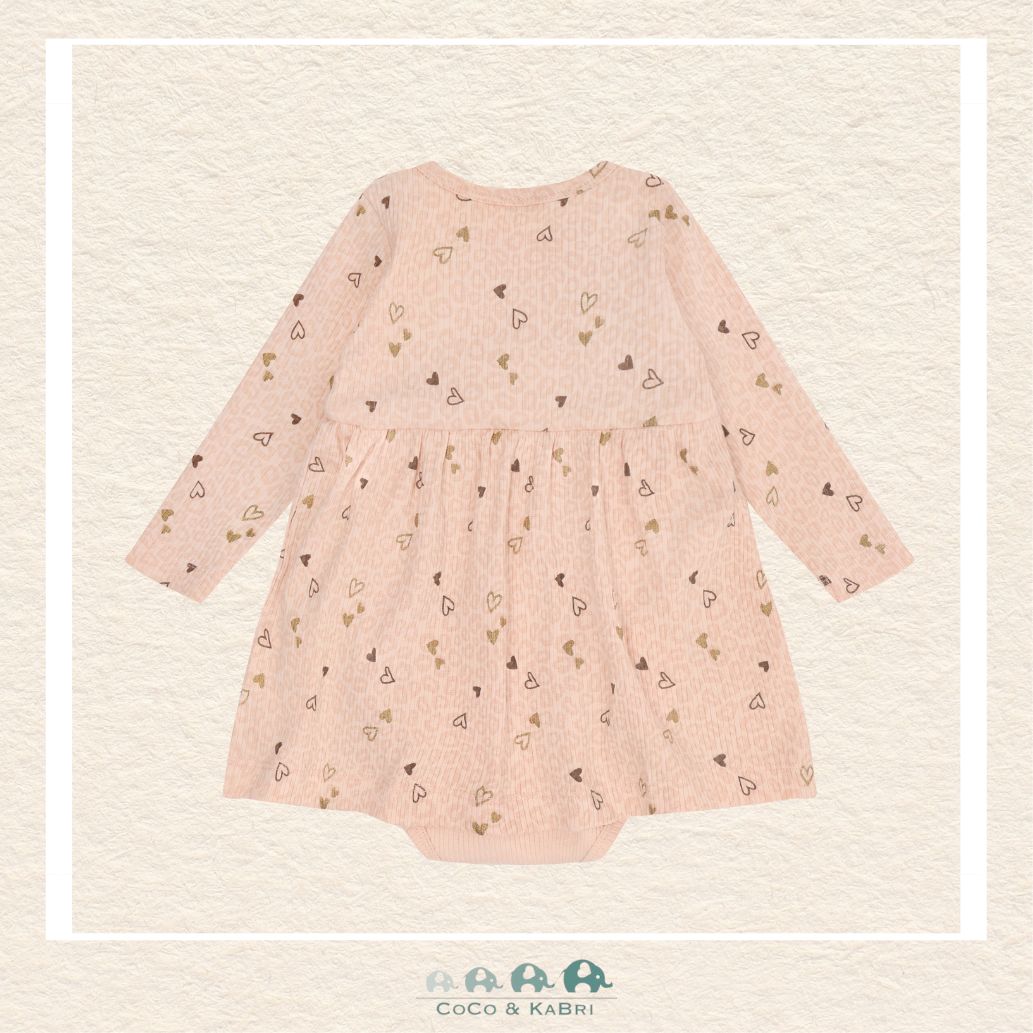 Back view of the Minymo Cameo Rose Ribbed Body Dress showing the seamless long-sleeve construction and the high-quality 95% cotton-stretch knit design