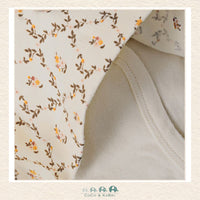 Close-up detail of the Minymo Body Dress highlighting the intricate Seedpearl Floral pattern with soft botanical motifs on a creamy off-white background