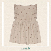 Back view of the Minymo Feather Gray Dress showing the easy-fasten back buttons and the high-quality woven construction tailored for infants and toddlers