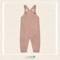 Back view of the Minymo Fawn Corduroy Overalls showing the comfortable elasticized back waist and the durable 100% cotton-woven construction