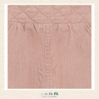 Close-up detail of the Minymo Baby Overalls highlighting the delicate fine-ribbed corduroy texture and the high-quality stitching on the decorative ruffles
