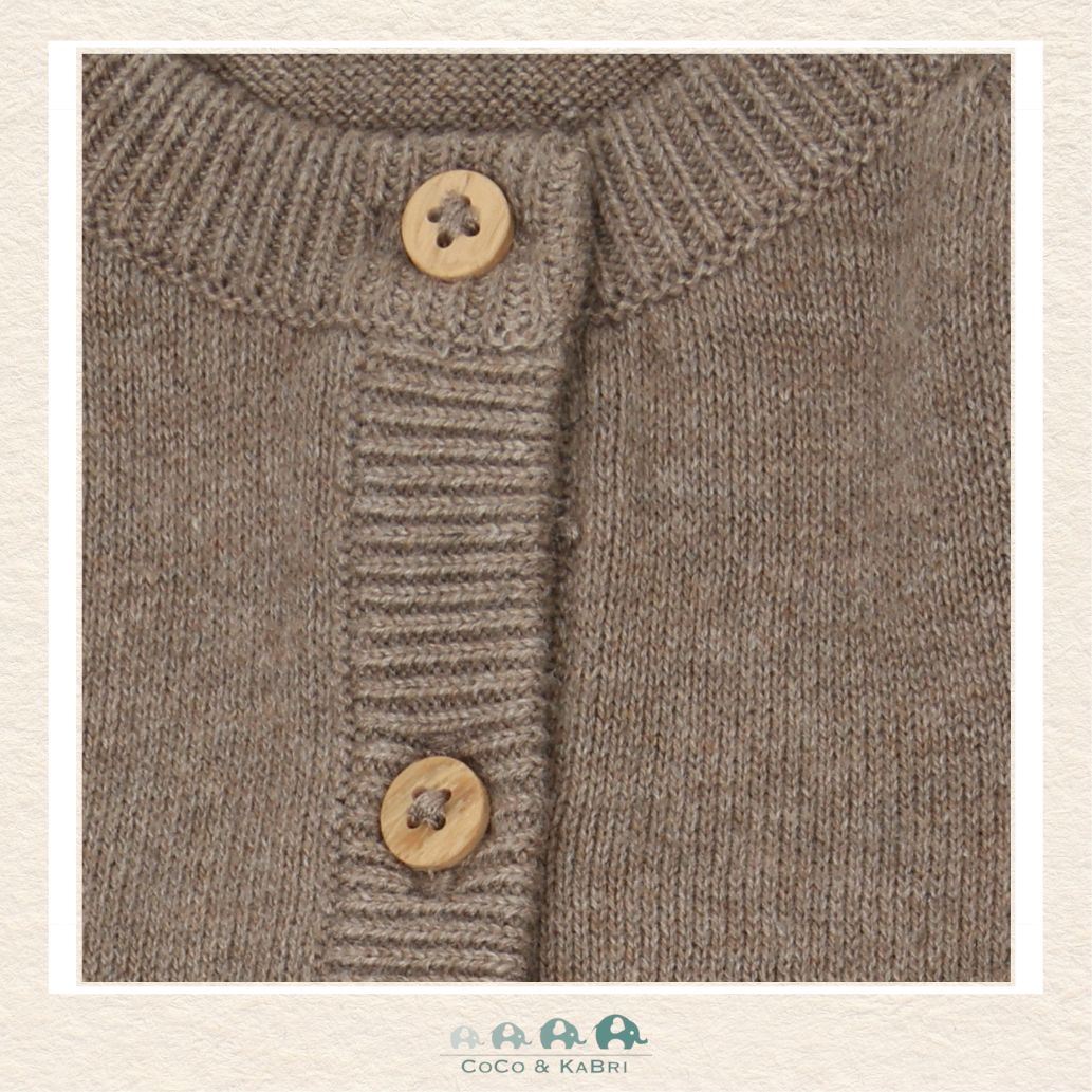 Close-up detail of the Minymo Cardigan highlighting the intricate heart knit design and the high-quality cotton-blend fabric