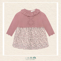 Front view of the Minymo Baby Girl Cotton Dress featuring a classic A-line silhouette and a soft, high-quality 100% cotton-knit texture