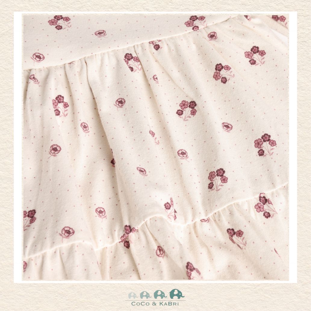 Close-up detail of the Minymo Floral Dress highlighting the intricate petal patterns and the premium, breathable fabric texture