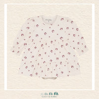 Front view of the Minymo Baby Girl Floral Dress featuring a whimsical all-over botanical print and a soft, flowing silhouette perfect for spring
