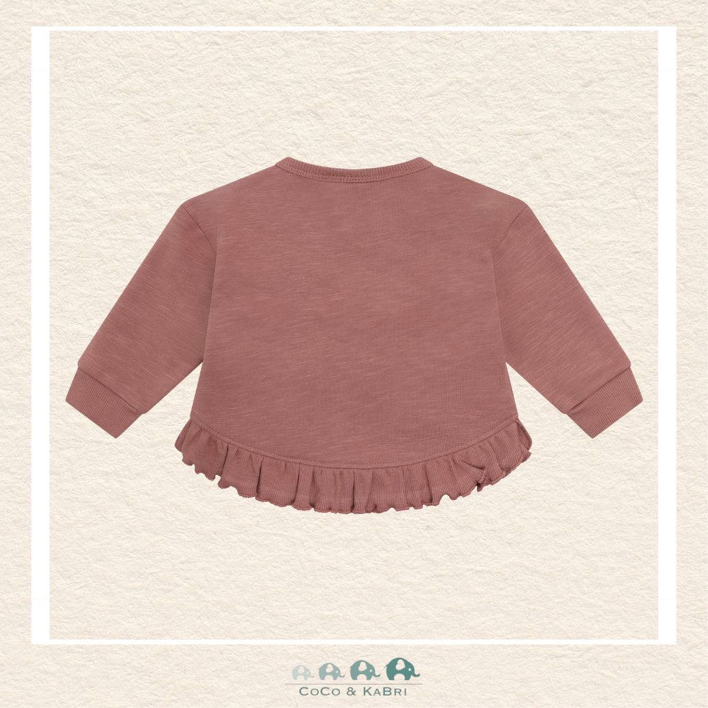 Back view of the Minymo Baby Girl Kitten Sweatshirt showing the continuous all-over print and the high-quality finish of the Burlwood knit