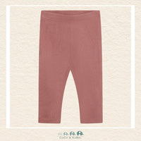 Front view of the Minymo Baby Girls Ribbed Leggings in Burlwood featuring a soft, flexible fit and a modern high-end ribbed texture