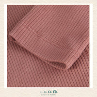 Close-up detail of the Minymo Ribbed Leggings highlighting the silky-soft modal texture and the sophisticated earthy-pink Burlwood colorway
