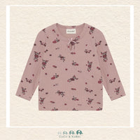 Front view of the Minymo Baby Girls Long Sleeve T-Shirt in Fawn featuring a modern ribbed texture and a soft, flexible crew neck design