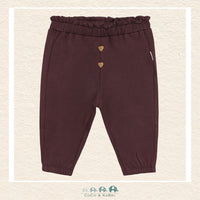 Front view of the Minymo Baby Girls Sweatpants in Huckleberry featuring a vibrant deep berry tone, a wide soft-elastic waistband, and ribbed ankle cuffs